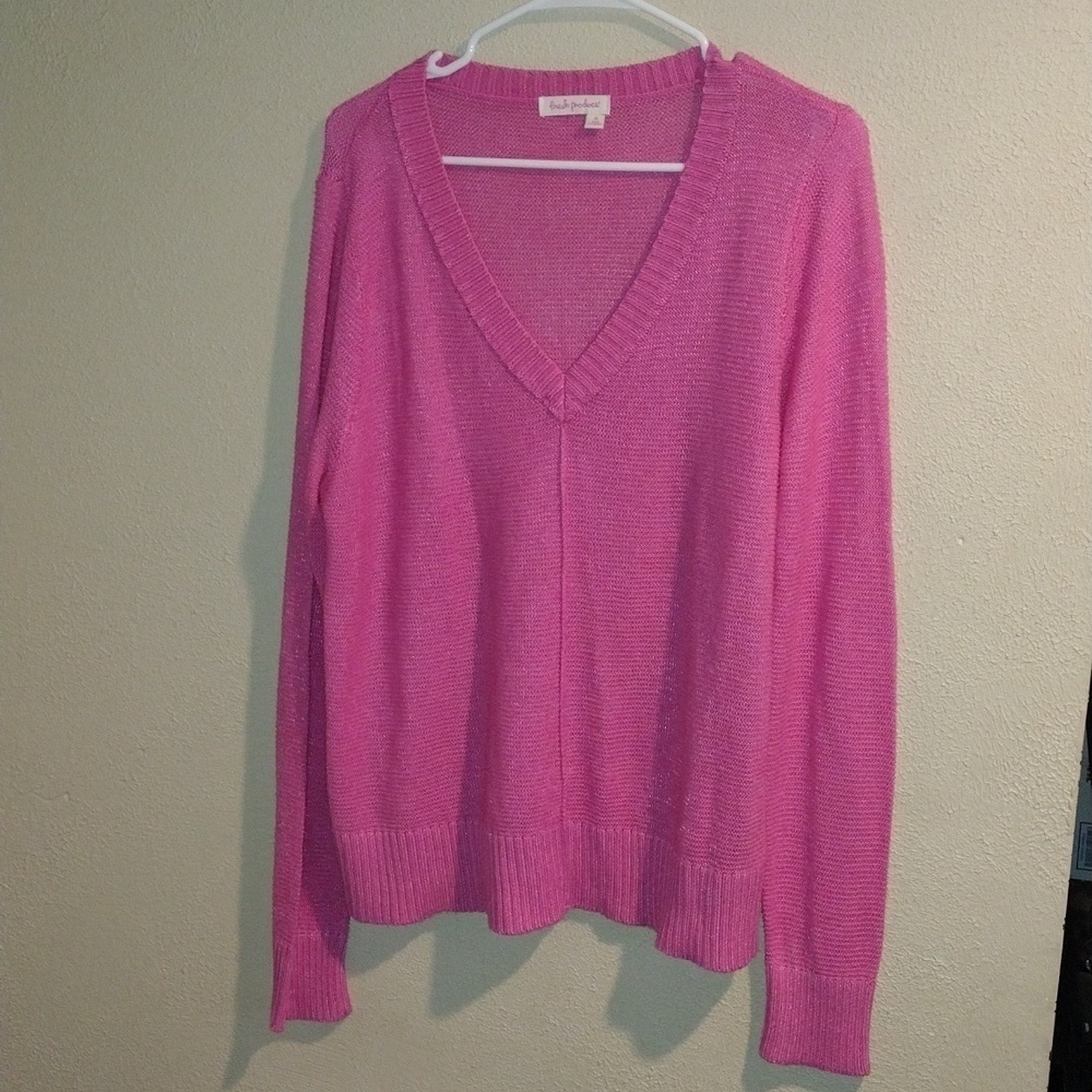 Pink Cotton Blend Lose Knit Cotton Blend Fresh Produce Sweater XL